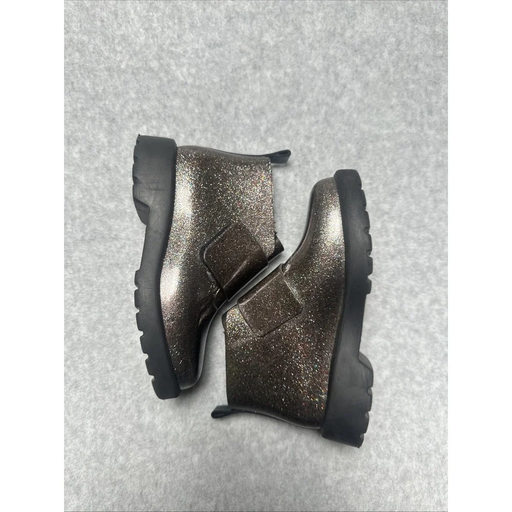 Mini Melissa Boots Girls Sz 11 Toddler Chelsea Boots Sparkle Black Glitter Multi